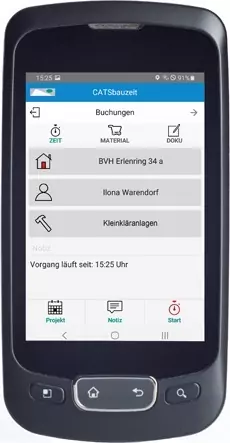 Die App CATSbauzeit auf dem Smartphone-Bildschirm.