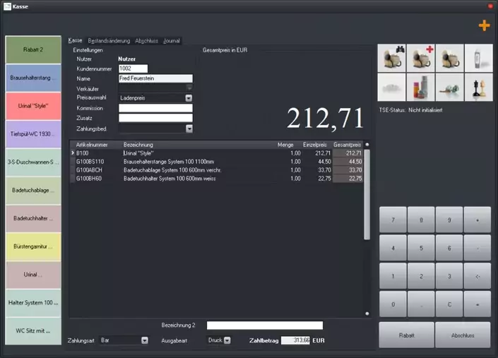 CATSboss verfügt über eine Kassensoftware für ein Elektrogeschäft oder Sanitärgeschäft.