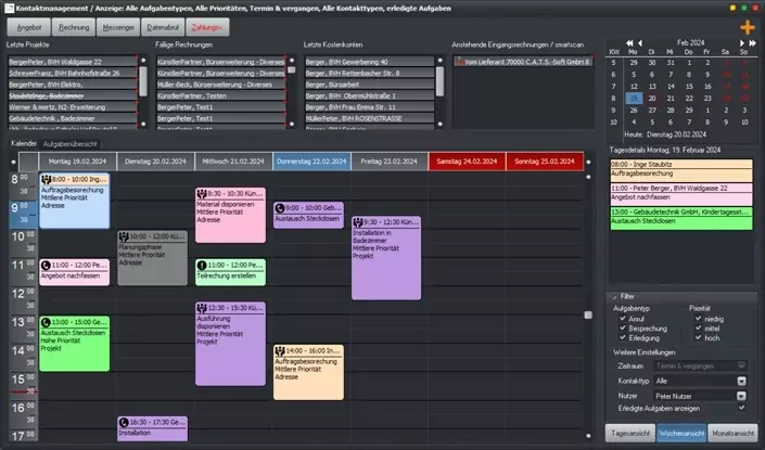 Der digitale Terminkalender von CATSboss, der Elektro- und SHK-Software.