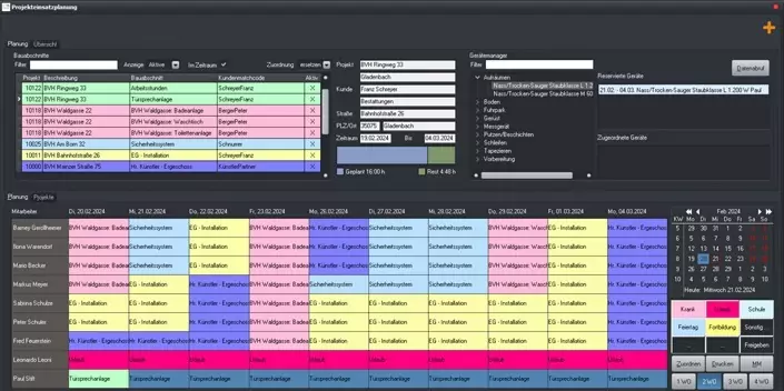 Übersichtliche Einsatzplanung in CATSboss, der Elektro- und SHK-Software.