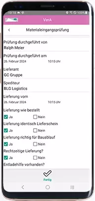 VerA-Smartphone_01-B_GT-Checklisten Darstellung einer Checkliste in der App VerA.