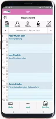 VerA-Smartphone_01-B_GT-Termine Blick auf den smarten Terminkalender der App VerA.