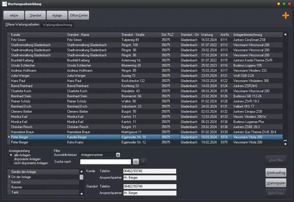 Die Wartungsabwicklung in CATSboss, der Elektro- und SHK-Software.